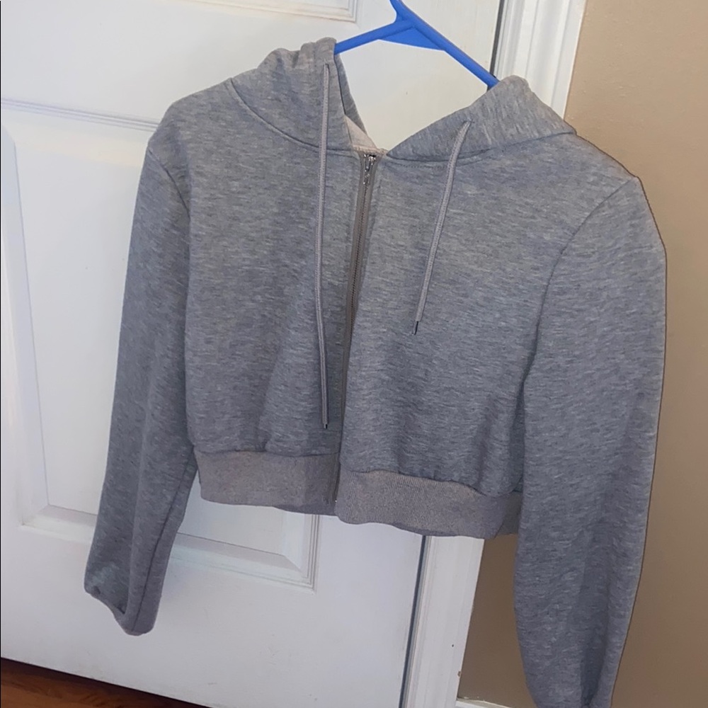 Gray Cropped Hoodie